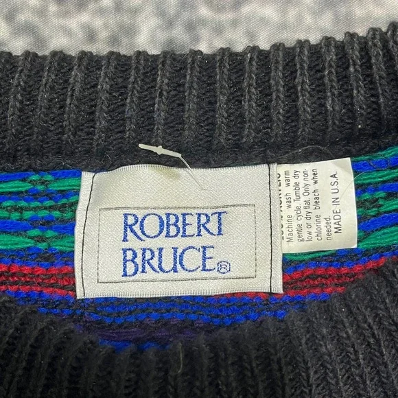 Robert Bruce Sweater Mens Large Vintage 90s Geometric Pattern Coogi Style - Picture 4 of 8